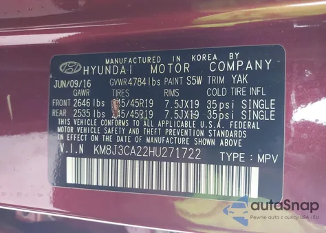 2017 Hyundai Tucson Sport from USA, damaged, VIN KM8J3CA22HU271722